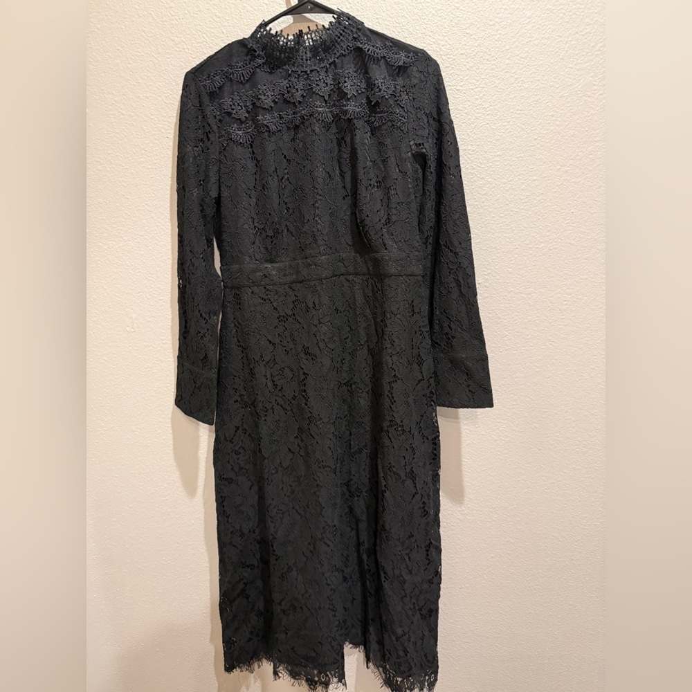 Malka Majesty Dress Size large Black Lace Midi Long Sleeve Formal Church Modest